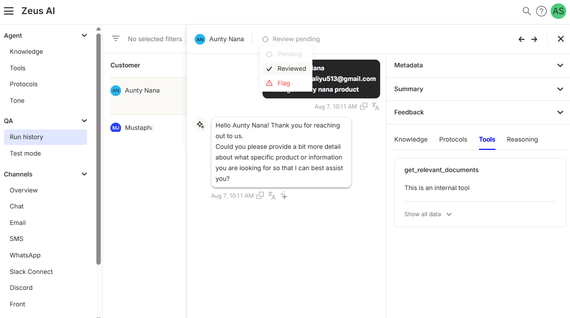 How to manage Zeus AI QA Run history
