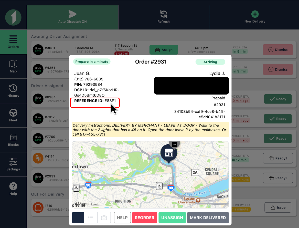 Contact Uber Direct about a Delivery