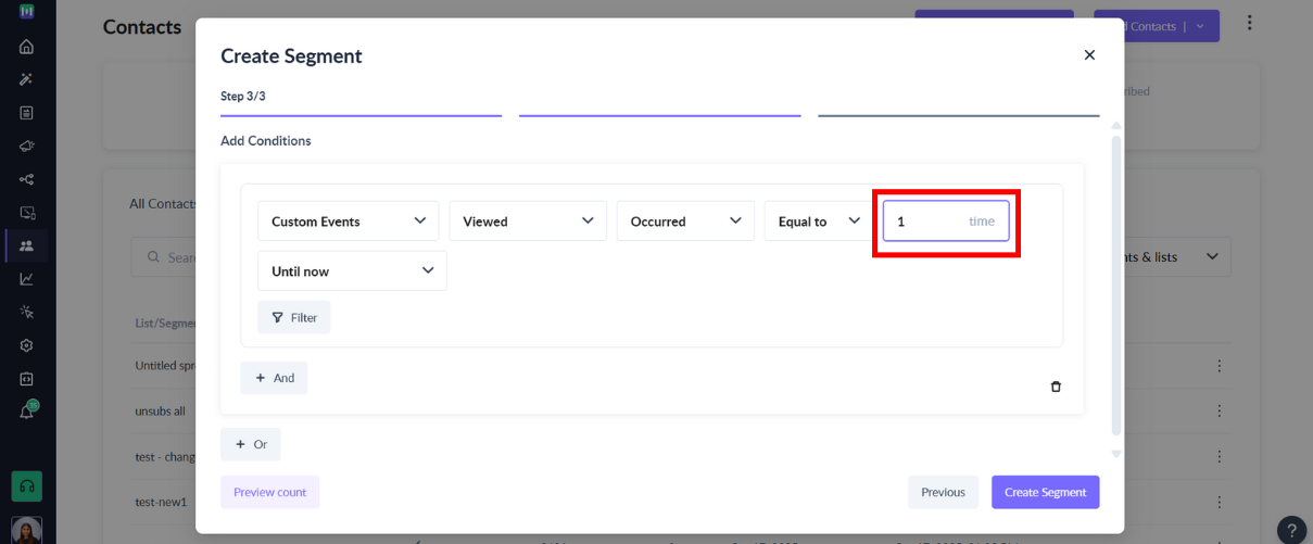 How to segment contacts based on 'Custom Events'