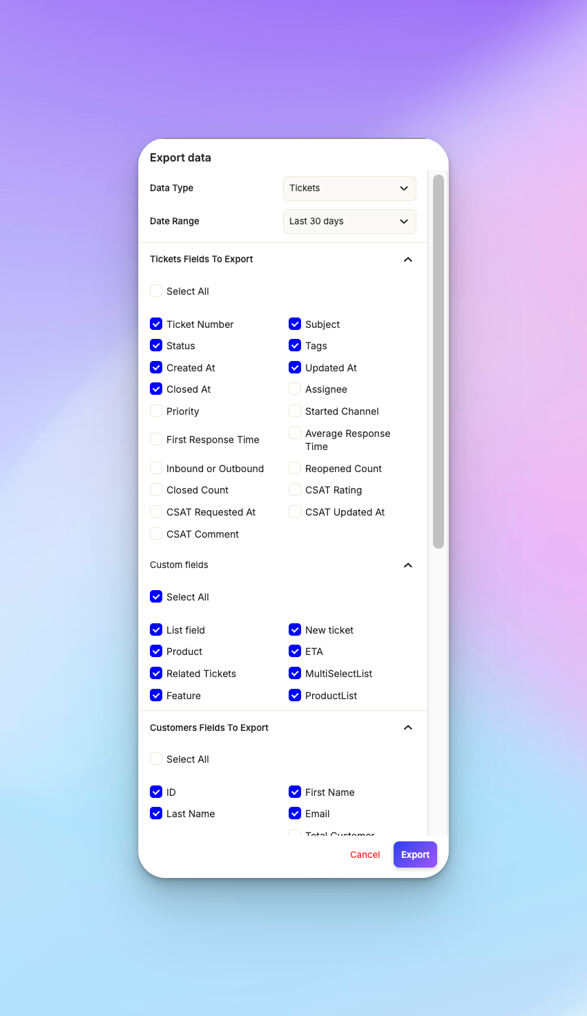 Export data