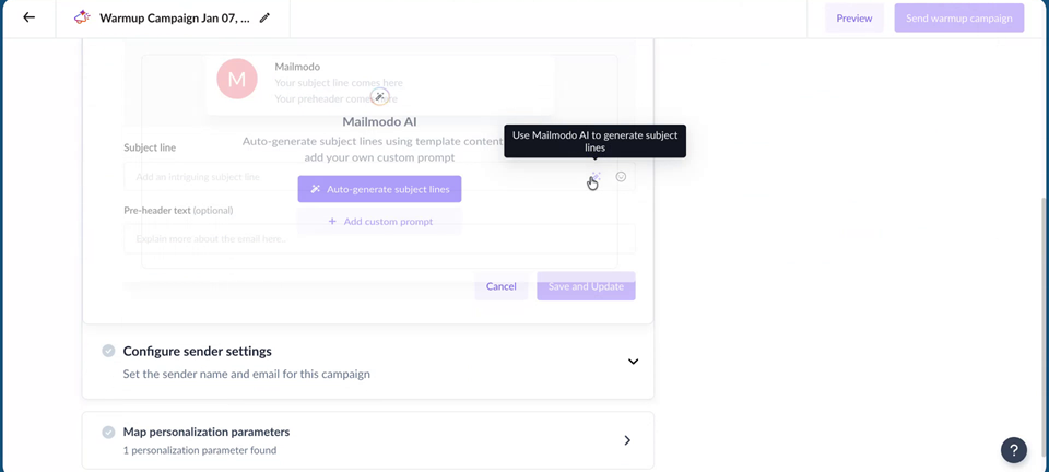 How to configure Adapative Campaign for Warmup