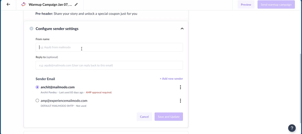 How to configure Adapative Campaign for Warmup