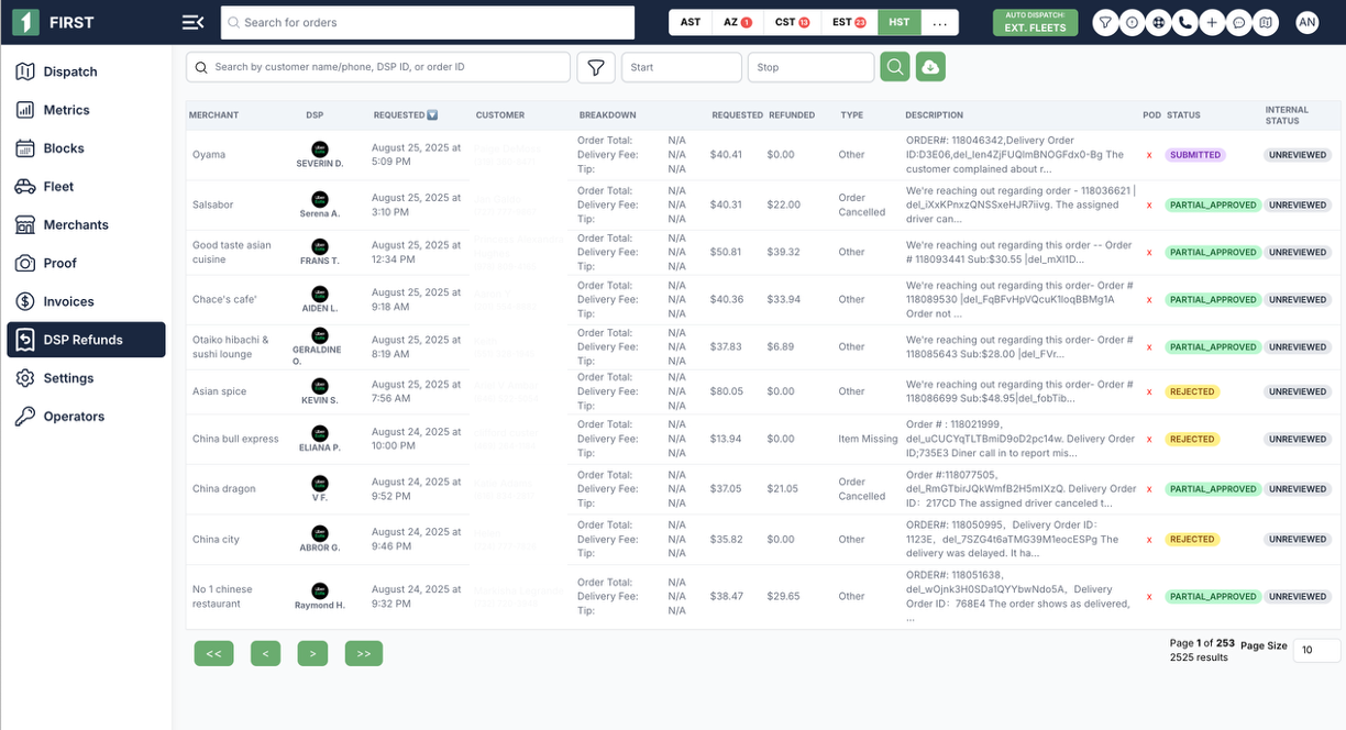 Refund status updates in FIRST