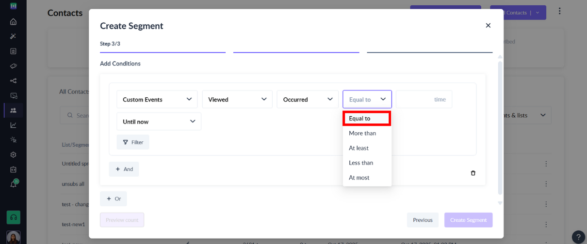 How to segment contacts based on 'Custom Events'