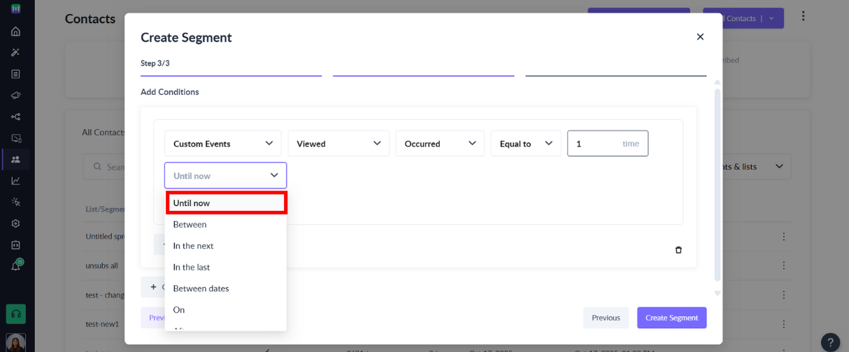 How to segment contacts based on 'Custom Events'