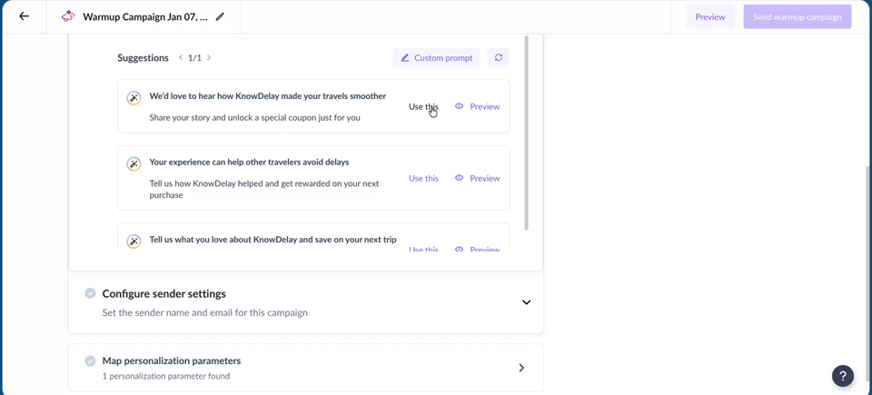 How to configure Adapative Campaign for Warmup