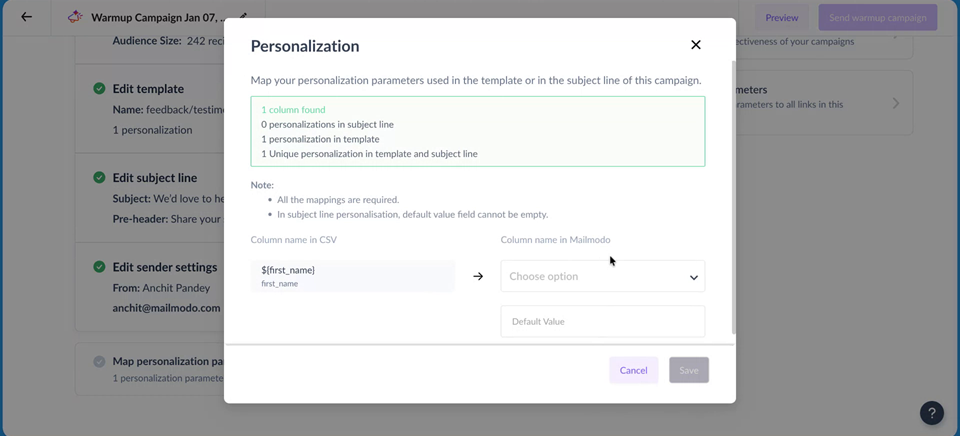 How to configure Adapative Campaign for Warmup