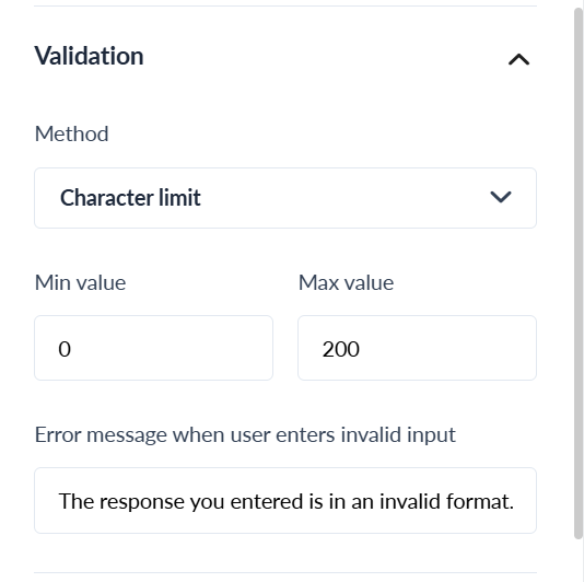 How to add validation to a text input field in the AMP form?