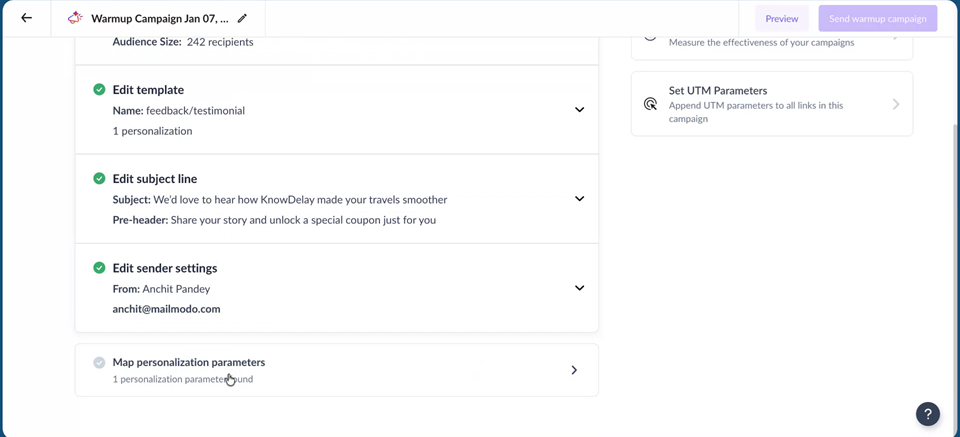 How to configure Adapative Campaign for Warmup