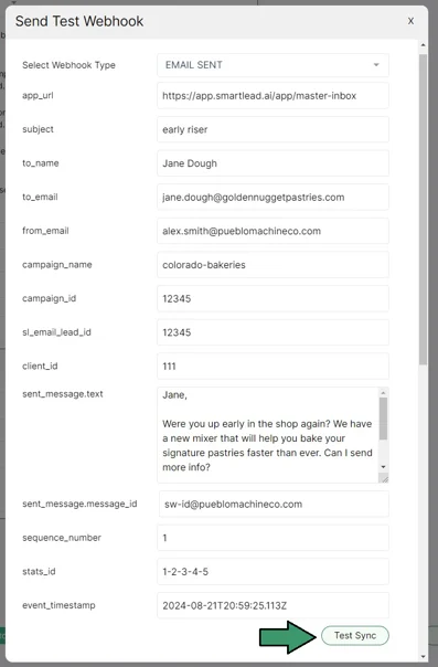 Sending test webhook payloads