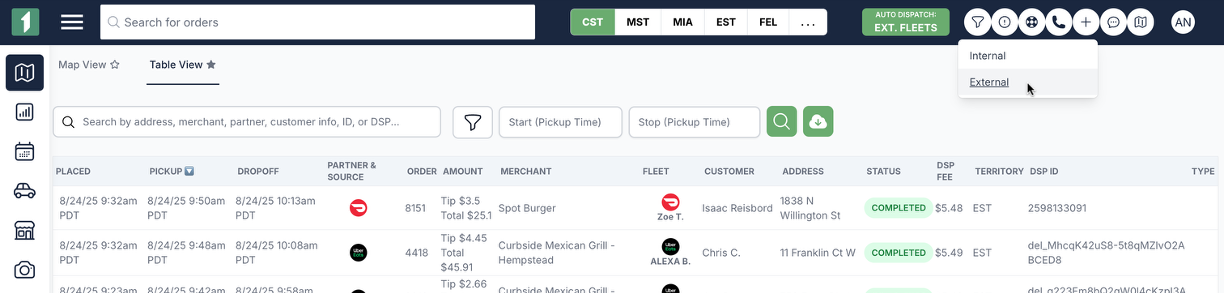 View Quotes and Dispatch an External Delivery