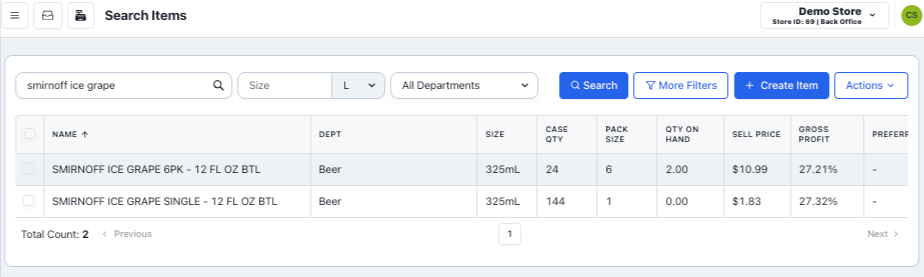 Parent and Child Items in DrinksPOS