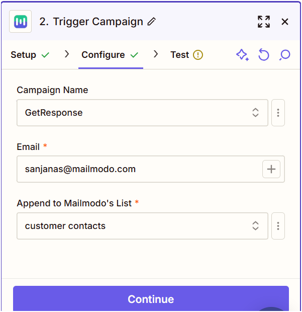 Trigger Campaign through GetResponse on Mailmodo
