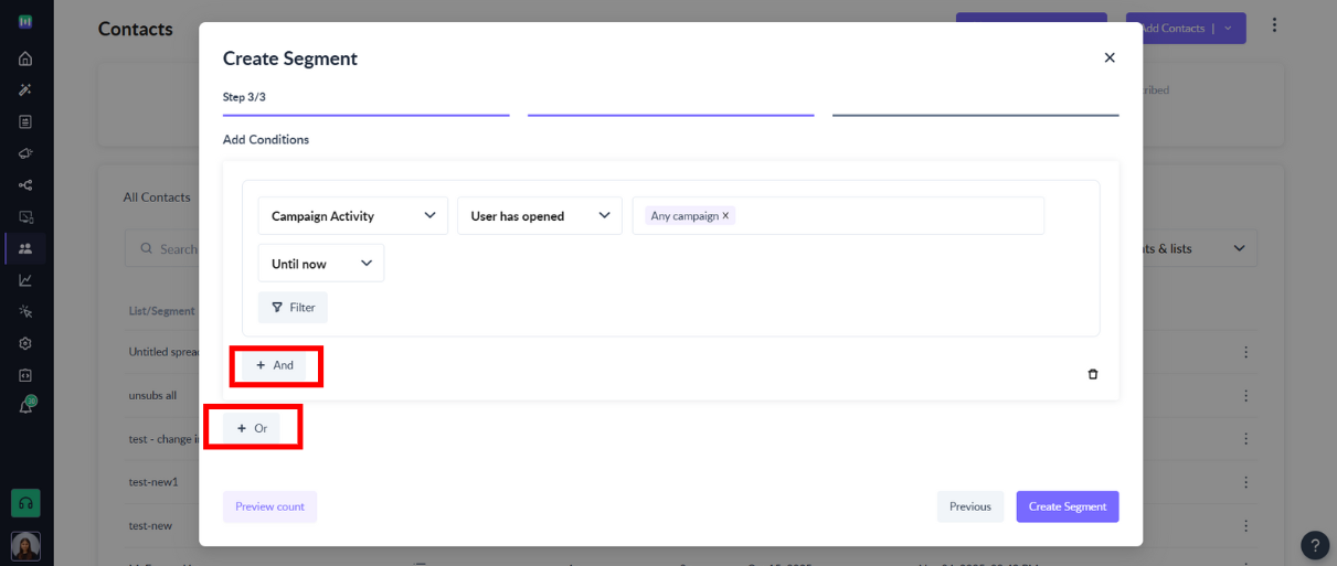 How to segment contacts based on 'Campaign Activity'