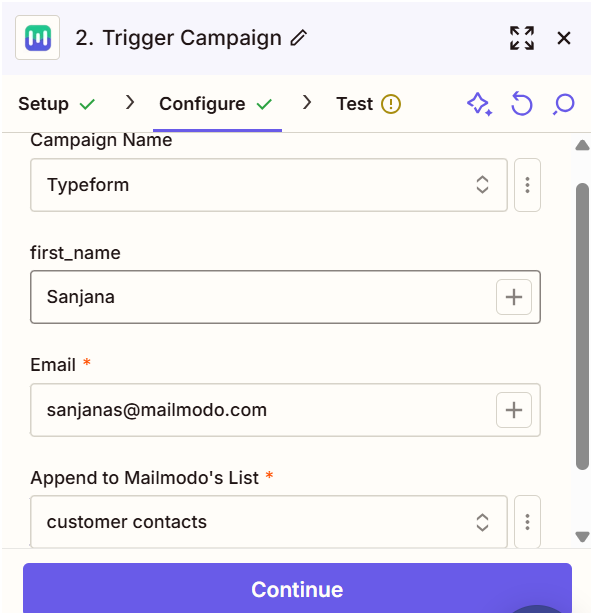 Trigger Campaigns through Typeform on Mailmodo