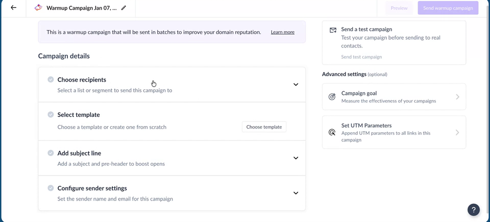 How to configure Adapative Campaign for Warmup