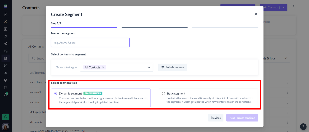 How to segment contacts based on 'User Properties'